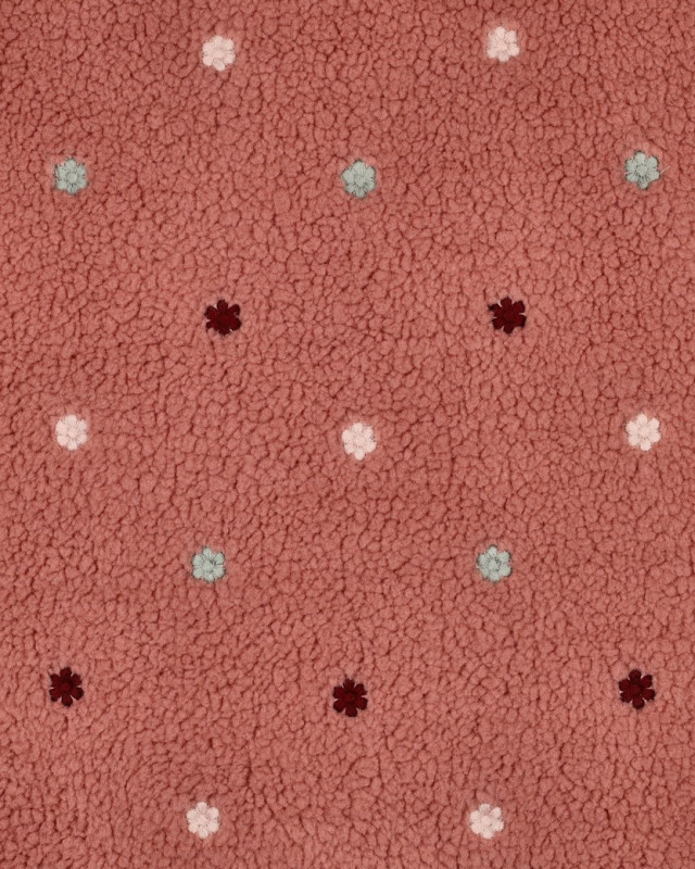 Tissu Sherpa Vieux Rose Motif Fleuri Brodé - Mercerine