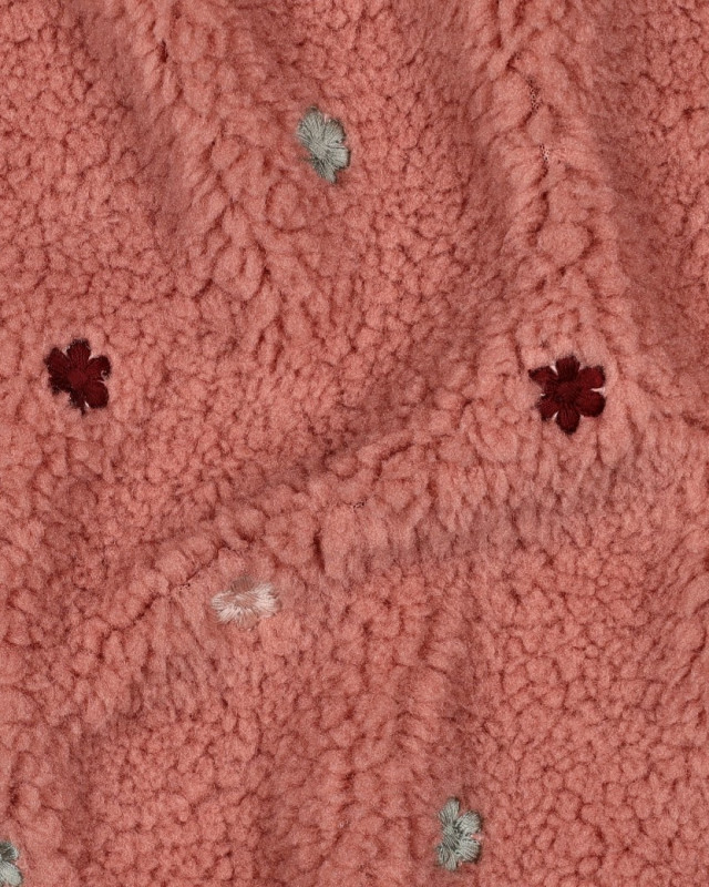 Tissu Sherpa Vieux Rose Motif Fleuri Brodé - Mercerine