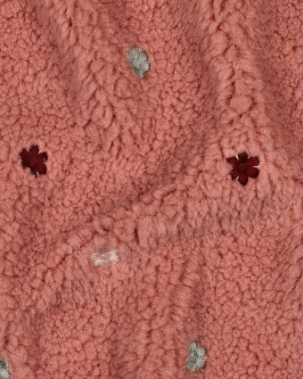 Tissu Sherpa Vieux Rose Motif Fleuri Brodé - Mercerine