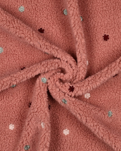 Tissu Sherpa Vieux Rose Motif Fleuri Brodé - Mercerine