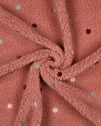 Tissu Sherpa Vieux Rose Motif Fleuri Brodé - Mercerine