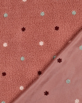 Tissu Sherpa Vieux Rose Motif Fleuri Brodé - Mercerine