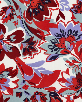 Tissu Viscose Stretch  Motif Fleuri Céladon et Terracotta - Mercerine