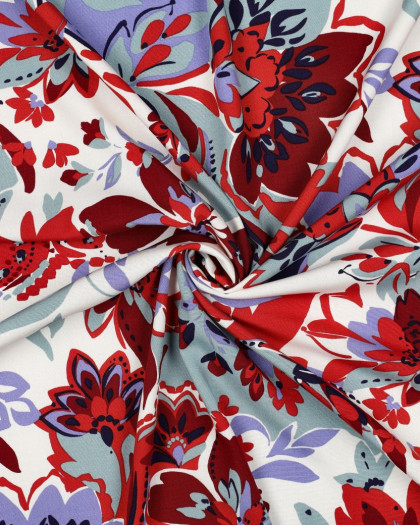 Tissu Viscose Stretch  Motif Fleuri Céladon et Terracotta - Mercerine