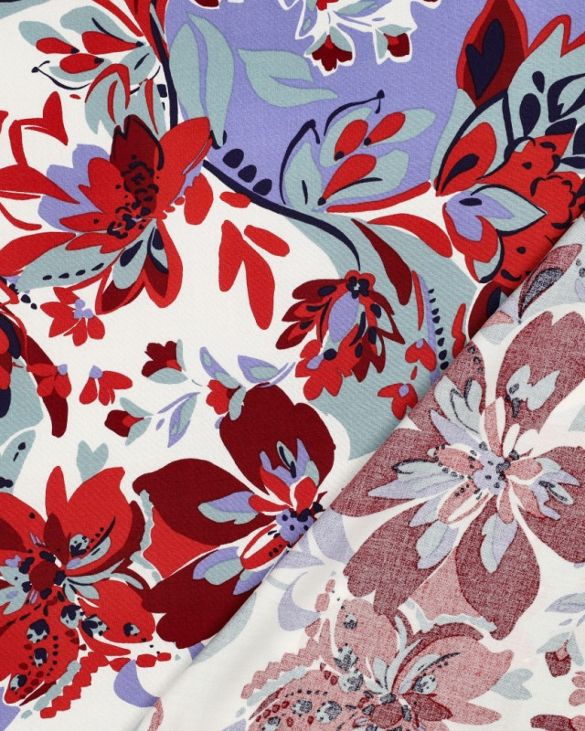 Tissu Viscose Stretch  Motif Fleuri Céladon et Terracotta - Mercerine