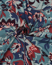 Tissu Viscose Stretch Motif Fleuri Bleu Vert et Prune