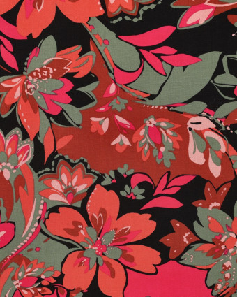 Tissu Viscose Stretch Motif Fleuri Fuchsia et Orange - Mercerine