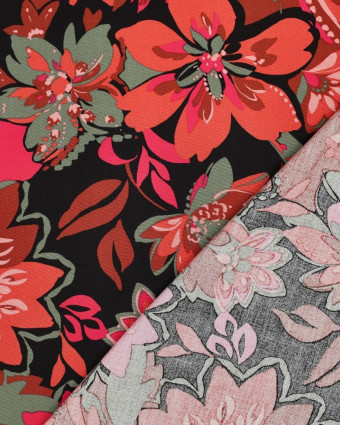 Tissu Viscose Stretch Motif Fleuri Fuchsia et Orange - Mercerine