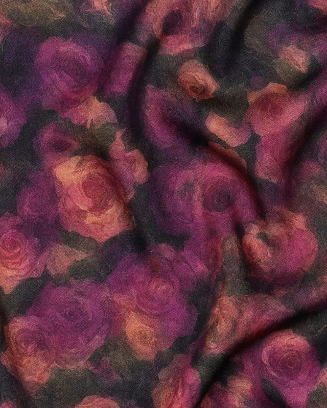 Tissu Satin de Viscose Motif Fleuri Violet - Mercerine