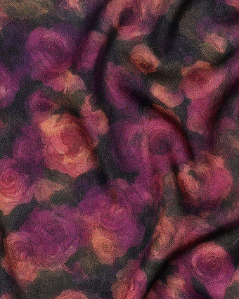 Tissu Satin de Viscose Motif Fleuri Violet - Mercerine
