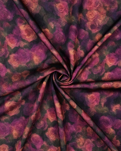 Tissu Satin de Viscose Motif Fleuri Violet - Mercerine
