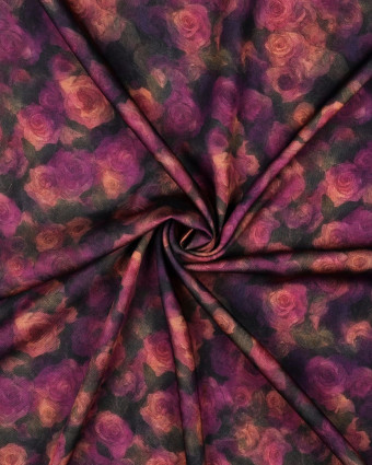 Tissu Satin de Viscose Motif Fleuri Violet - Mercerine