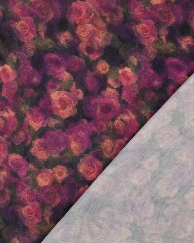 Tissu Satin de Viscose Motif Fleuri Violet - Mercerine