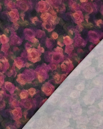 Tissu Satin de Viscose Motif Fleuri Violet - Mercerine