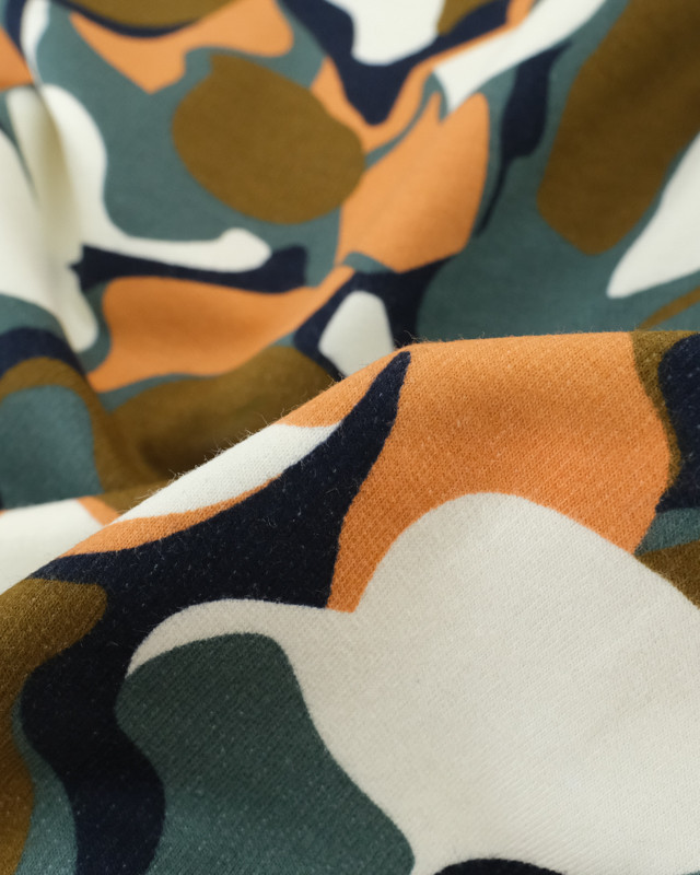 Tissu Sweat Envers Gratte Forme Geometrique  Kaki Oeko-Tex - Mercerine