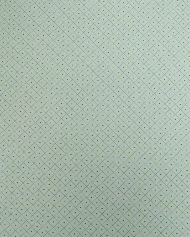 Popeline de Coton à Carreaux et Coeurs Verts - Mercerine