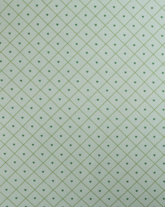 Popeline de Coton à Carreaux et Coeurs Verts - Mercerine