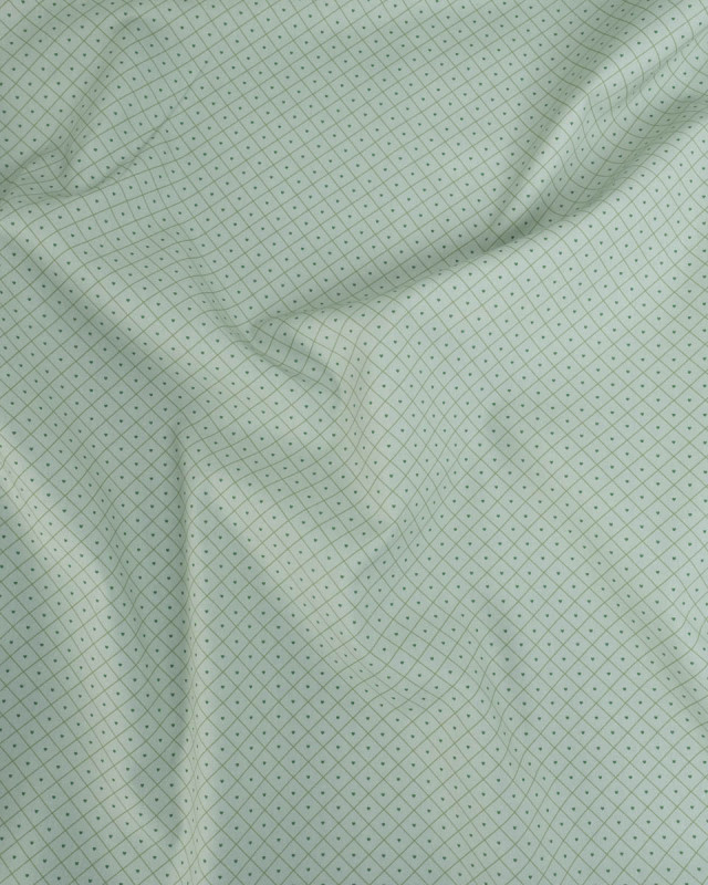 Popeline de Coton à Carreaux et Coeurs Verts - Mercerine