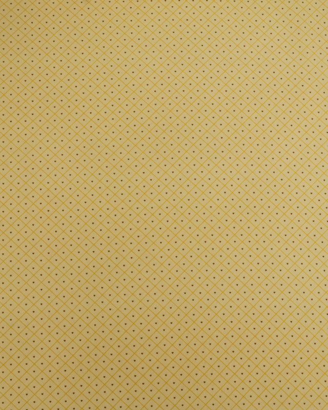 Popeline de Coton à Carreaux et Coeurs Ocre - Mercerine