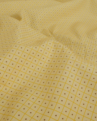 Popeline de Coton à Carreaux et Coeurs Ocre - Mercerine