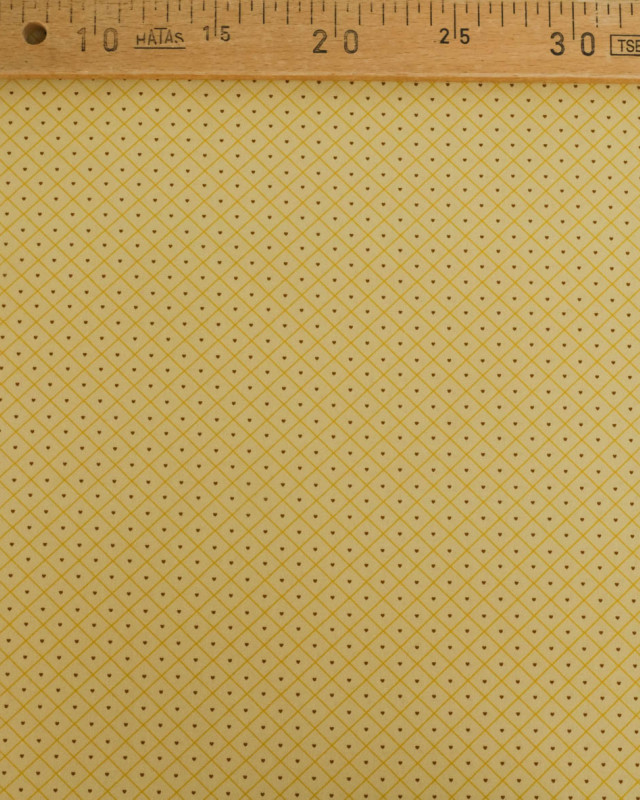 Popeline de Coton à Carreaux et Coeurs Ocre - Mercerine