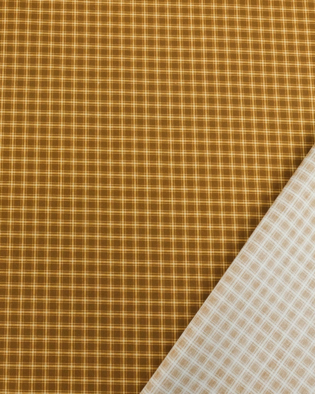 Popeline de Coton à Petits Carreaux Ocre - Mercerine