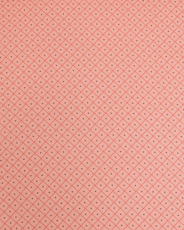 Popeline de Coton à Carreaux et Coeurs Rouges - Mercerine