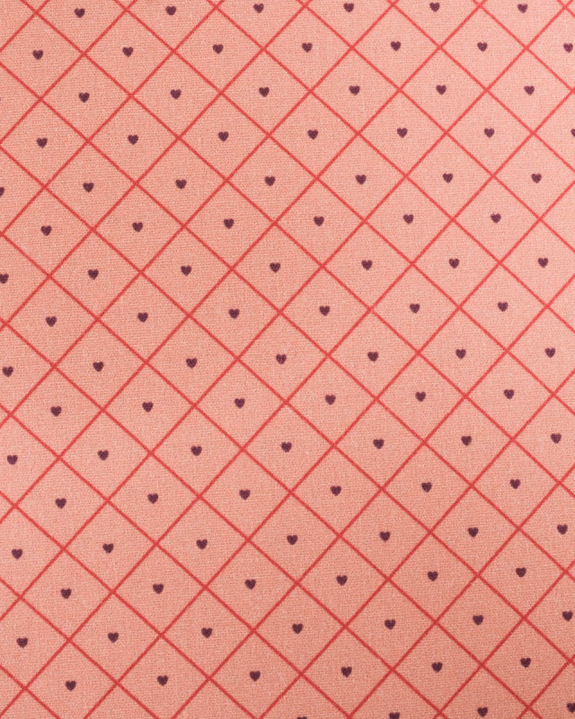Popeline de Coton à Carreaux et Coeurs Rouges - Mercerine