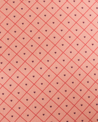Popeline de Coton à Carreaux et Coeurs Rouges - Mercerine