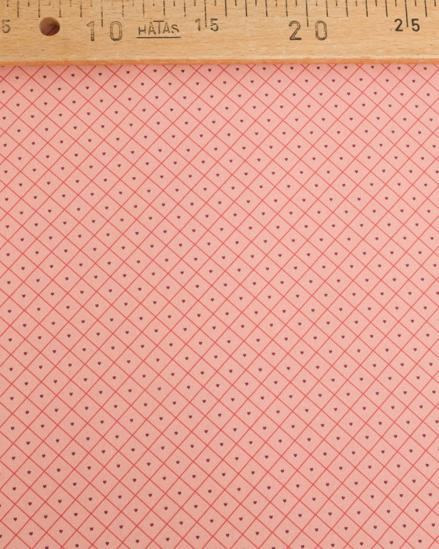Popeline de Coton à Carreaux et Coeurs Rouges - Mercerine