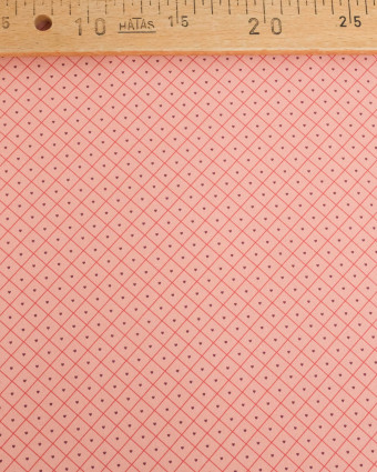 Popeline de Coton à Carreaux et Coeurs Rouges - Mercerine