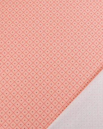 Popeline de Coton à Carreaux et Coeurs Rouges - Mercerine