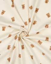 Popeline de Coton Bio Ecru Naturel Motif Nounours