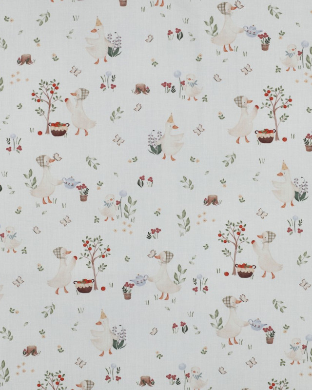 Popleine de Coton Blanche Motif Petite Oie - Mercerine