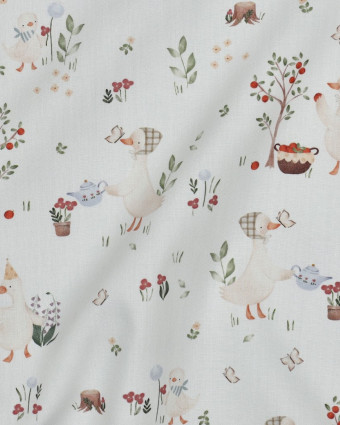 Popleine de Coton Blanche Motif Petite Oie - Mercerine