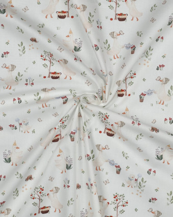 Popeline de Coton Blanche Motif Petite Oie - Mercerine