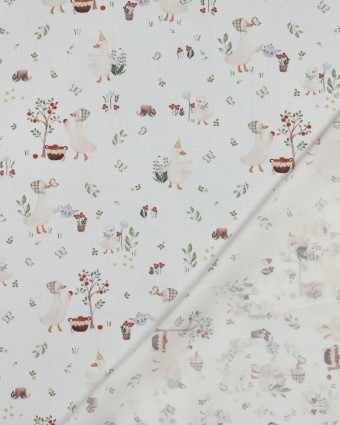 Popleine de Coton Blanche Motif Petite Oie - Mercerine