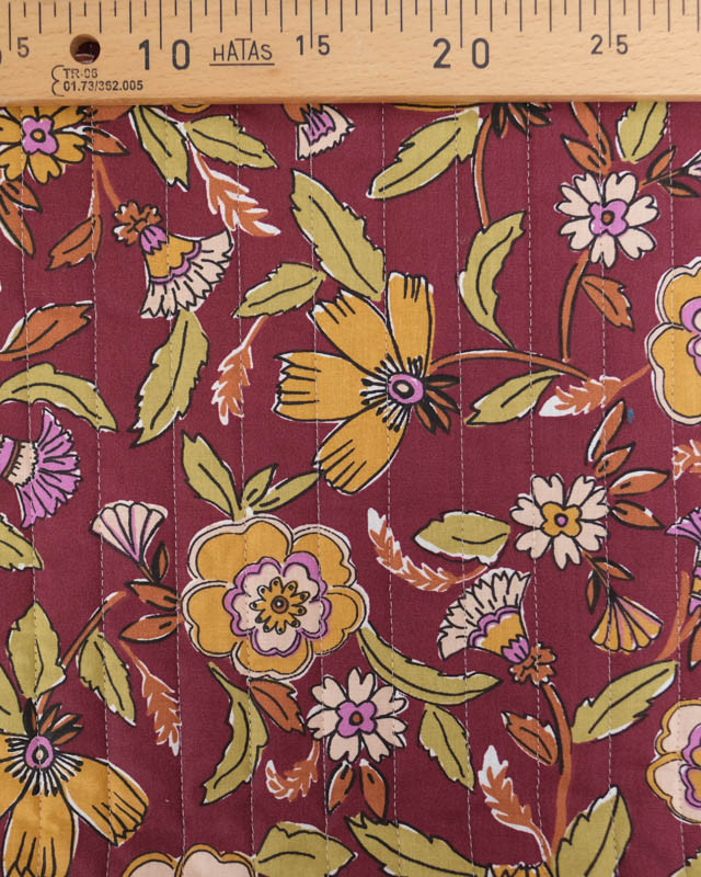 Tissu Matelassé Double Face Bordeaux et Kaki Motif Fleuri - Mercerine