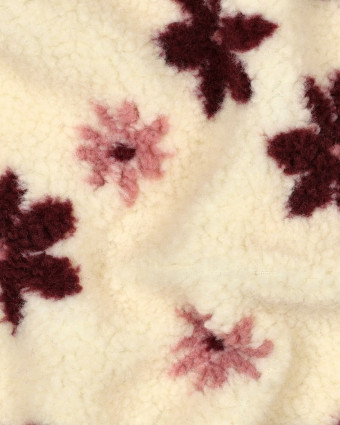 Tissu Sherpa Ecru Motif Fleuri Bordeaux et Rose - Mercerine