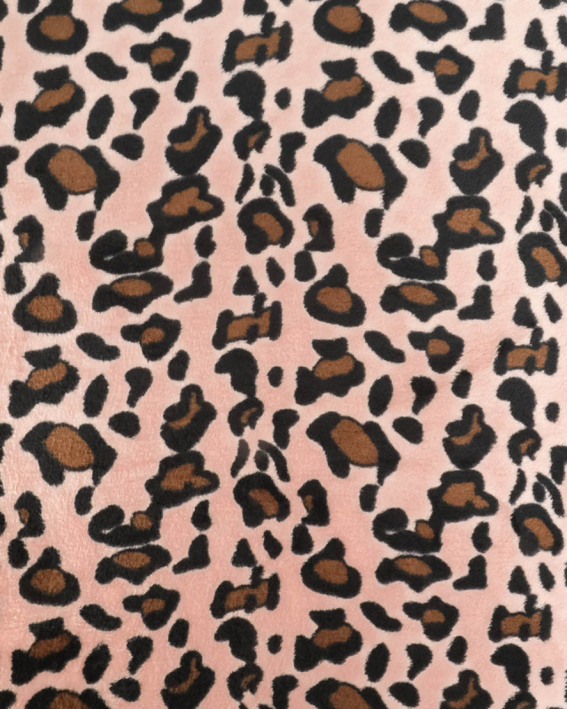 Tissu Polaire Motif Léopard Rose Saumon - Mercerine