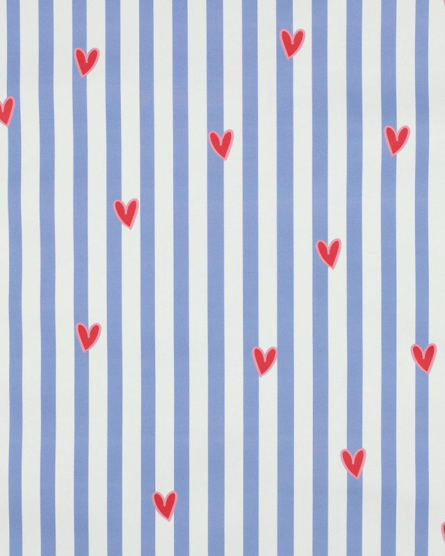 Tissu Imperméable à Rayures et Petits Cœurs - Mercerine