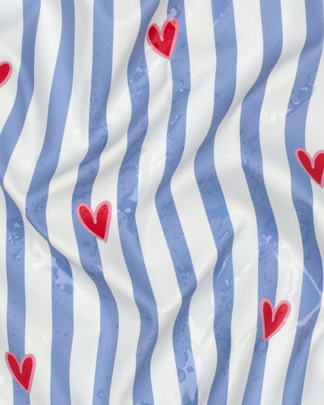 Tissu Imperméable à Rayures et Petits Cœurs - Mercerine