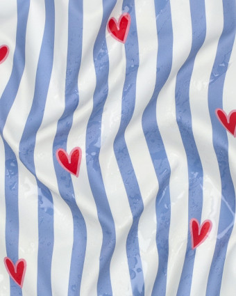 Tissu Imperméable à Rayures et Petits Cœurs - Mercerine