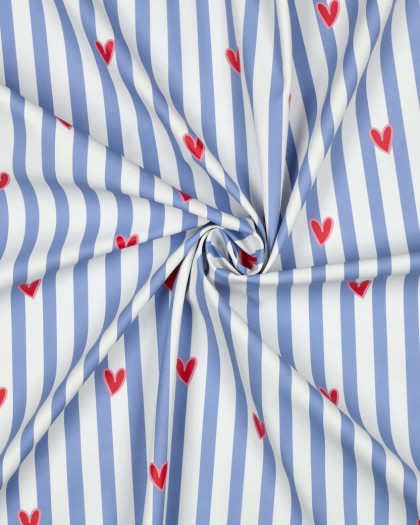 Tissu Imperméable à Rayures et Petits Cœurs - Mercerine