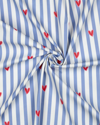 Tissu Imperméable à Rayures et Petits Cœurs - Mercerine
