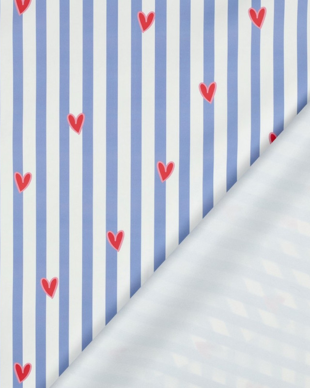 Tissu Imperméable à Rayures et Petits Cœurs - Mercerine