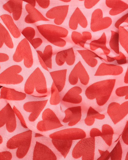 Tissu Polaire Motif Cœur Fond Rouge - Mercerine