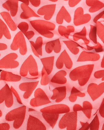 Tissu Polaire Motif Cœur Fond Rouge - Mercerine