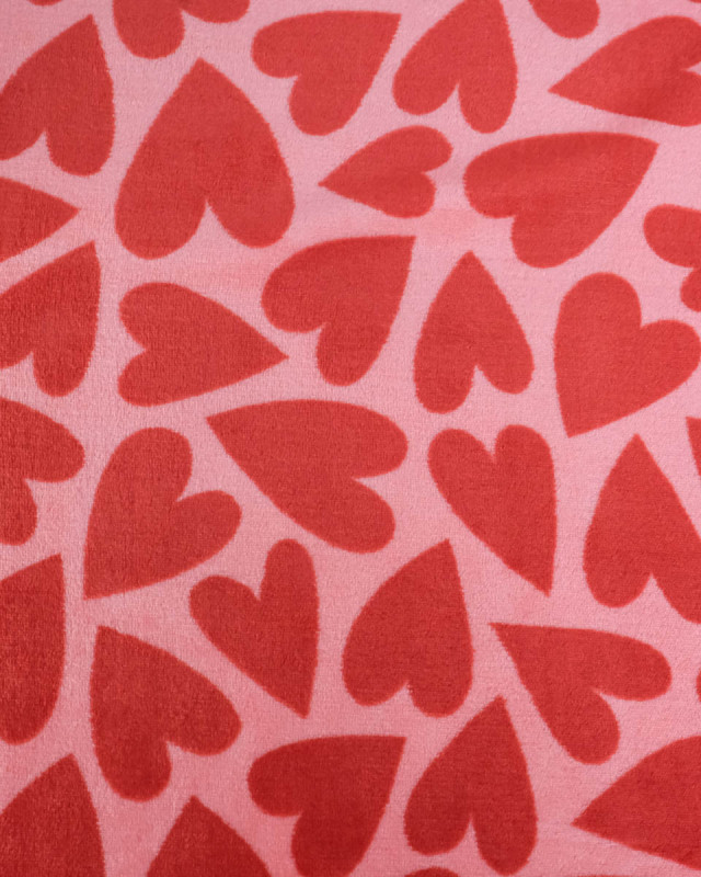 Tissu Polaire Motif Cœur Fond Rouge - Mercerine
