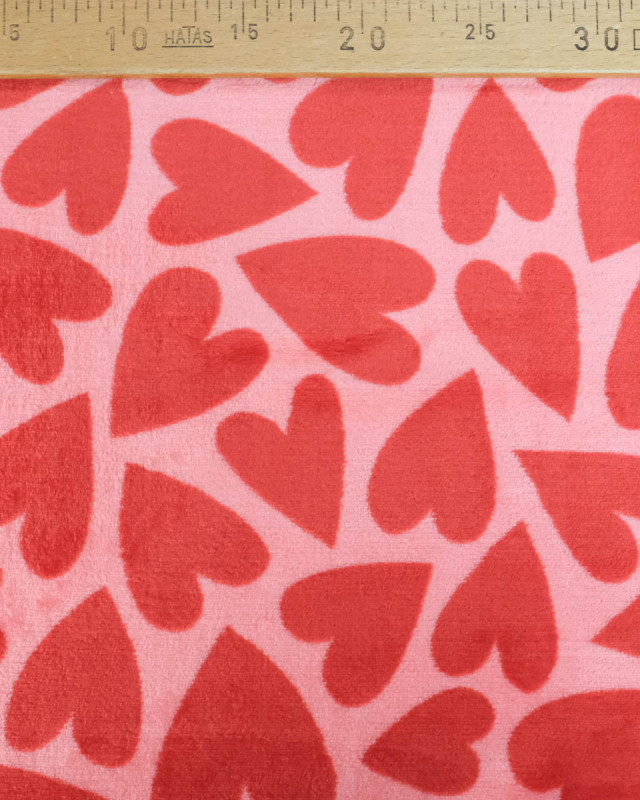 Tissu Polaire Motif Cœur Fond Rouge - Mercerine